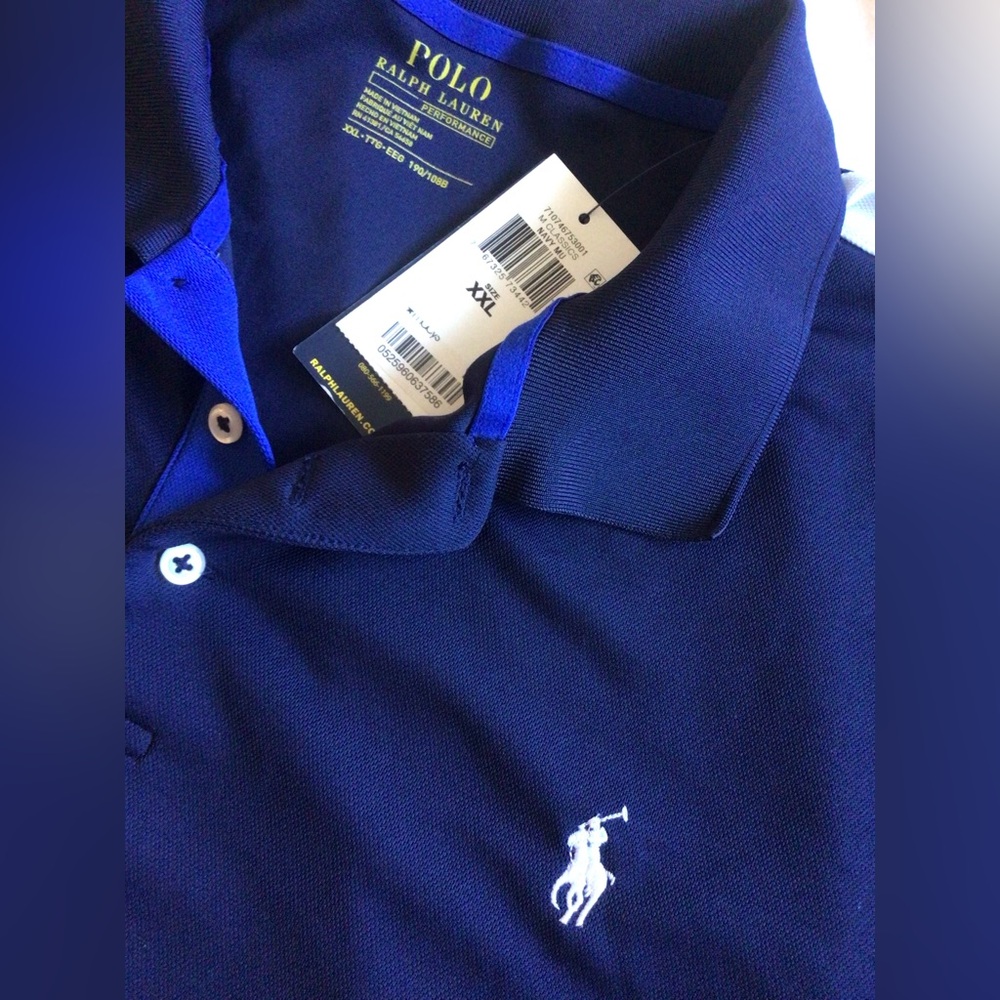 Polo by Ralph Lauren Performance Polo Shirt in Royal Blue with Navy Collar